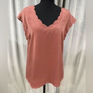 Express Scalloped V-Neck Blouse in Terracotta